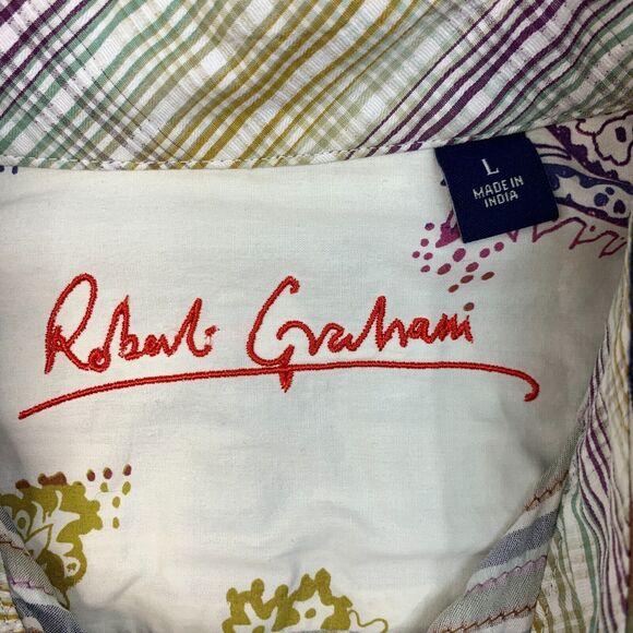 Robert Graham Crinkled Front Shirt Mens L Large Ivy Multicolor Stripe Button Up - Picture 7 of 12